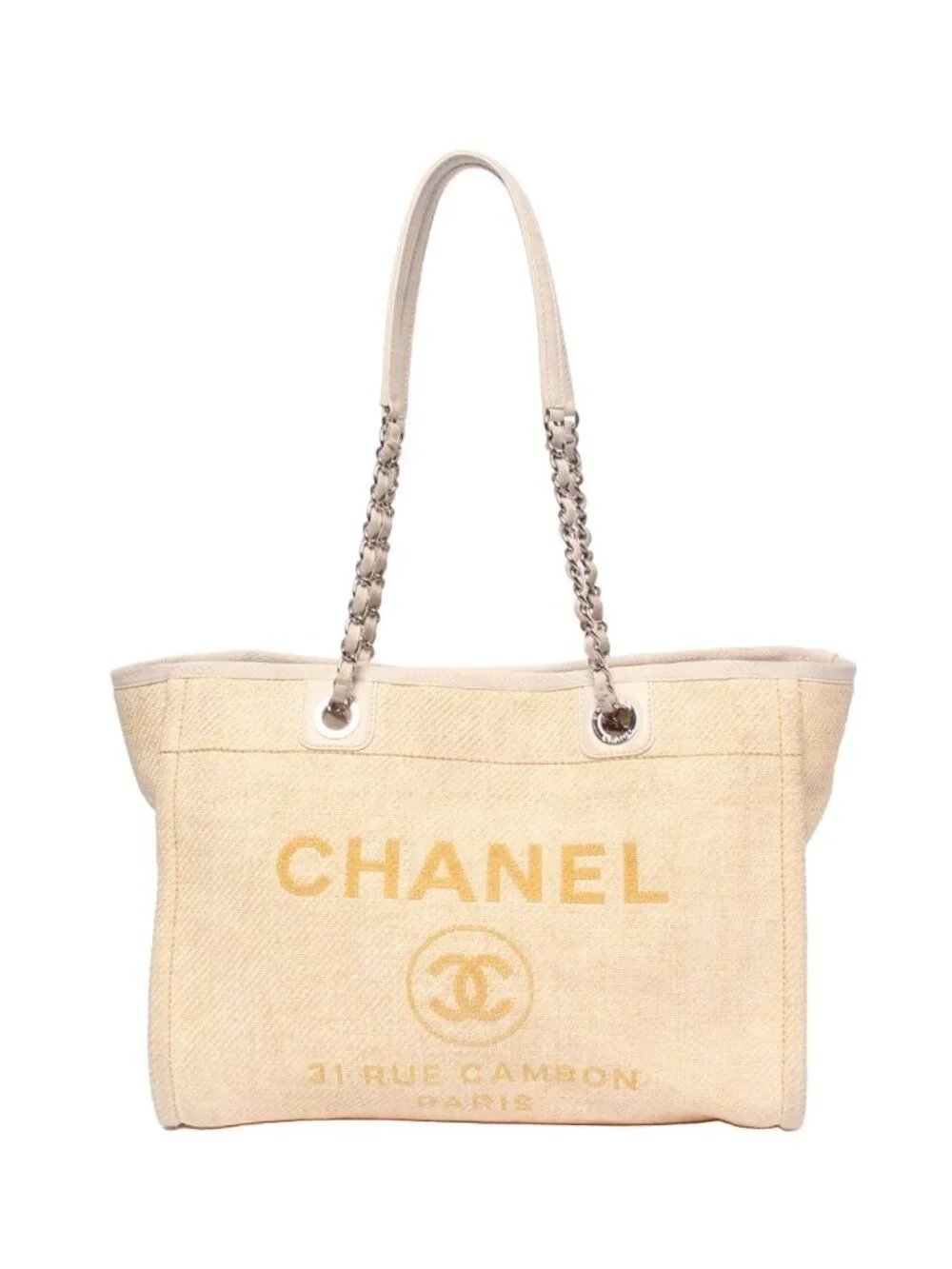 Chanel Chain Tote Shoulder Bag Silver 17 Deauville